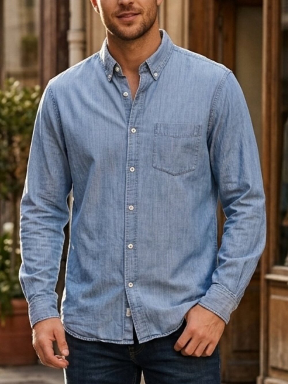 Classic Fit American Eagle Premium‎ Indigo Blue Pinstripe Cotton Shirt Size XL